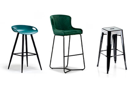 Three different styles of barstools, ranging from classic to modern, on a white background